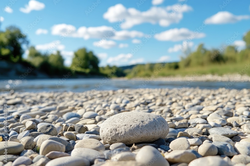 Obraz premium A Large White River Rock in a Bed of Smaller Stones