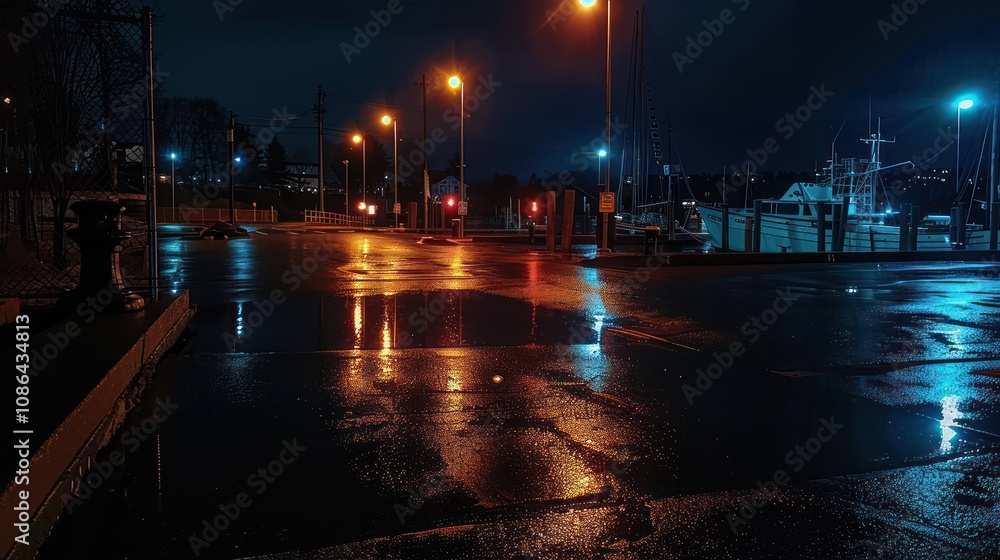 Obraz premium the pier siren is illuminated by street lights at night on the dark edge of the pier