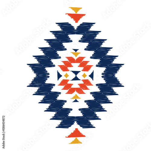 Geometric Ikat ethnic black pattern art. American, Mexican style. White background. Aztec tribal ornament print. Design for fabric, clothing, textile, logo, symbol.