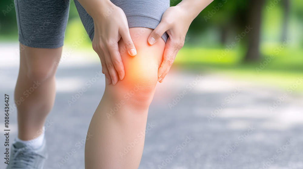 Naklejka premium person holding their knee in pain, representing health risks from joint strain