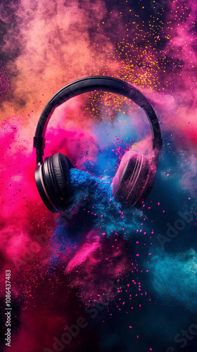 dj in headphones on the background