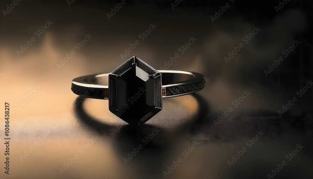 Black onyx ring, sharp edges, gothic vibe, 3D illustration. ring jewelry, trendy, aesthetic Black onyx ring, sharp edges, gothic vibe, 3D illustration. ring jewelry, trendy, aesthetic