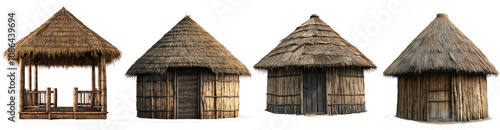 Set of Traditional Bamboo and Thatch Hut with Rustic Design on Transparent Background