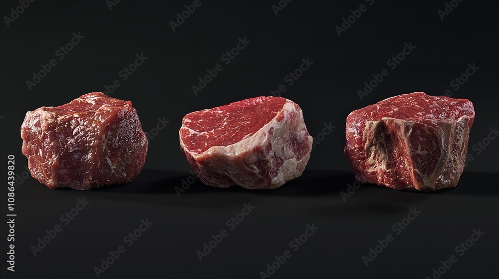 Collage of Raw Meat on a Black Background in 16K Resolution Collage of Raw Meat on a Black Background in 16K Resolution