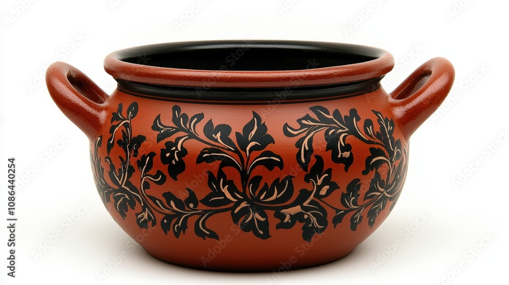 Rustic Clay Pot with Floral Design Handcrafted Ceramic Bowl Kitchenware Rustic Clay Pot with Floral Design Handcrafted Ceramic Bowl Kitchenware