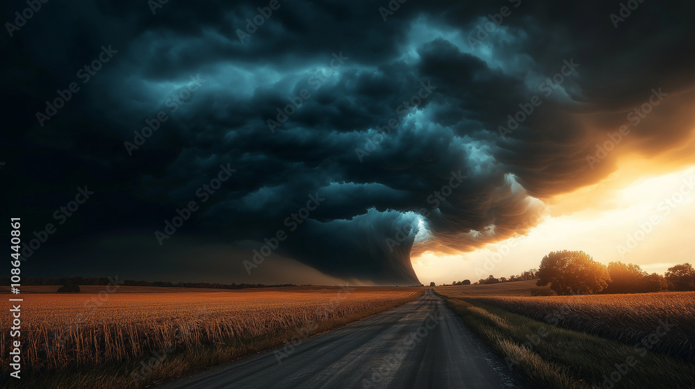 Obraz premium A dark thunderstorm cloud forming over the countryside