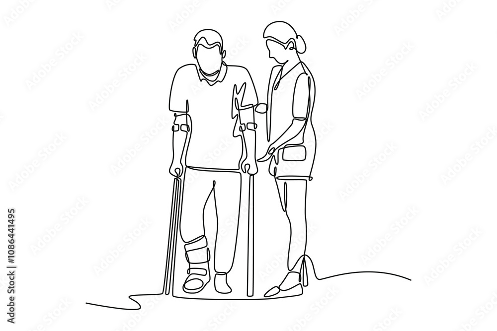 Doctor and patient. Single line draw design vector graphic illustration. Doctor and patient. Single line draw design vector graphic illustration.