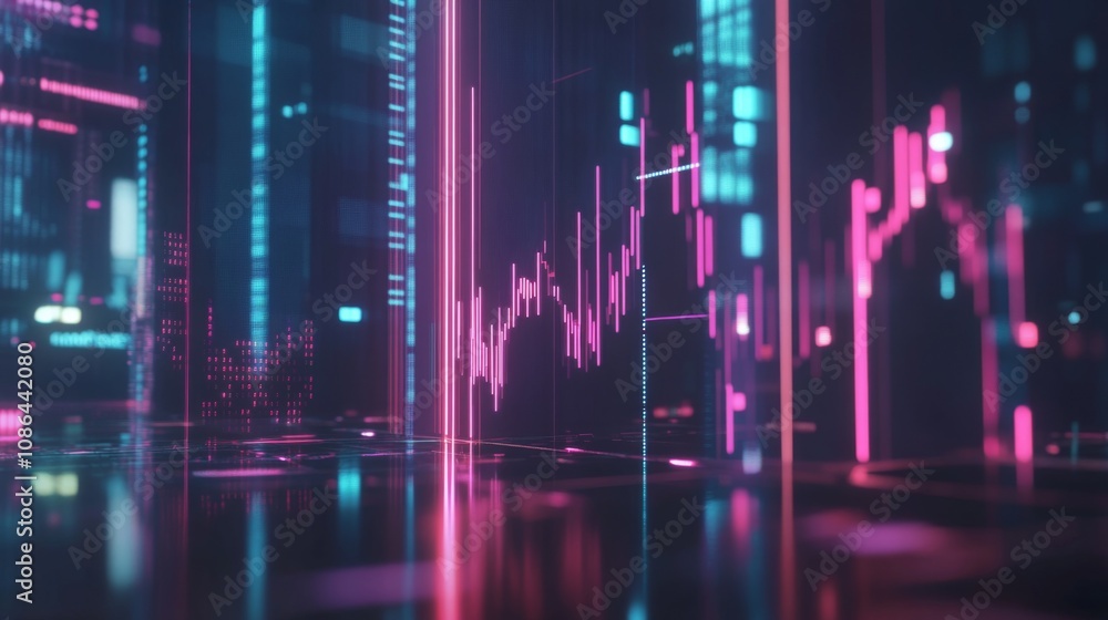 Abstract Digital Background Featuring Neon Line Graphs and Data Points in a High-Tech Virtual Environment Abstract Digital Background Featuring Neon Line Graphs and Data Points in a High-Tech Virtual Environment