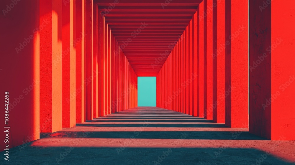 Fototapeta premium Abstract Red Corridor Architecture 3D Render Modern Design Tunnel Pathway Bright Vivid Colors Light