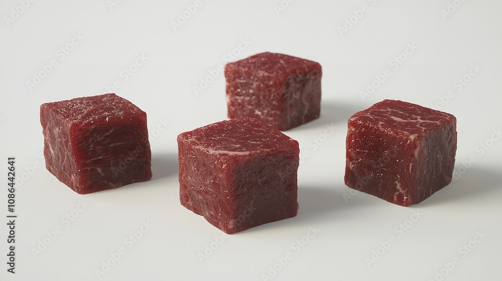 Cubes of Raw Beef Meat Isolated on White Background Cubes of Raw Beef Meat Isolated on White Background