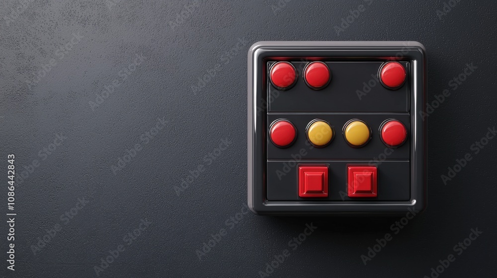 Retro Game Controller Buttons Red Yellow 3D Render Black Background Gaming Interface Retro Game Controller Buttons Red Yellow 3D Render Black Background Gaming Interface