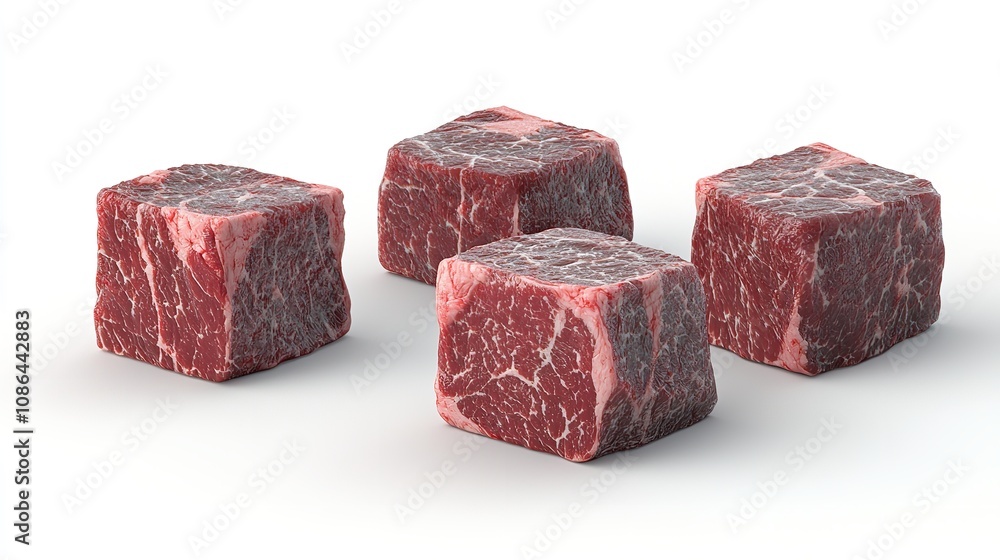 Cubes of Raw Beef Meat Isolated on White Background Cubes of Raw Beef Meat Isolated on White Background