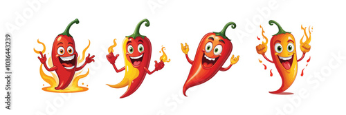 A lively chili pepper mascot bursting with energy, surrounded by dynamic flames, and exuding a cheerful and fiery personality. Perfect for spicy branding