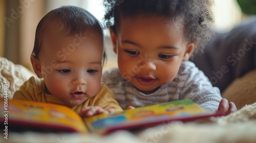 baby and their older sibling sitting together during a family story time