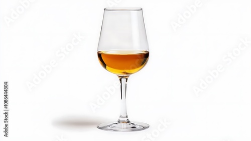 Glass of Amber Liquid Against a White Background