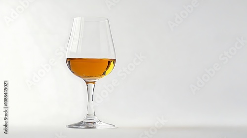 Glass of Amber Liquid Against a White Background