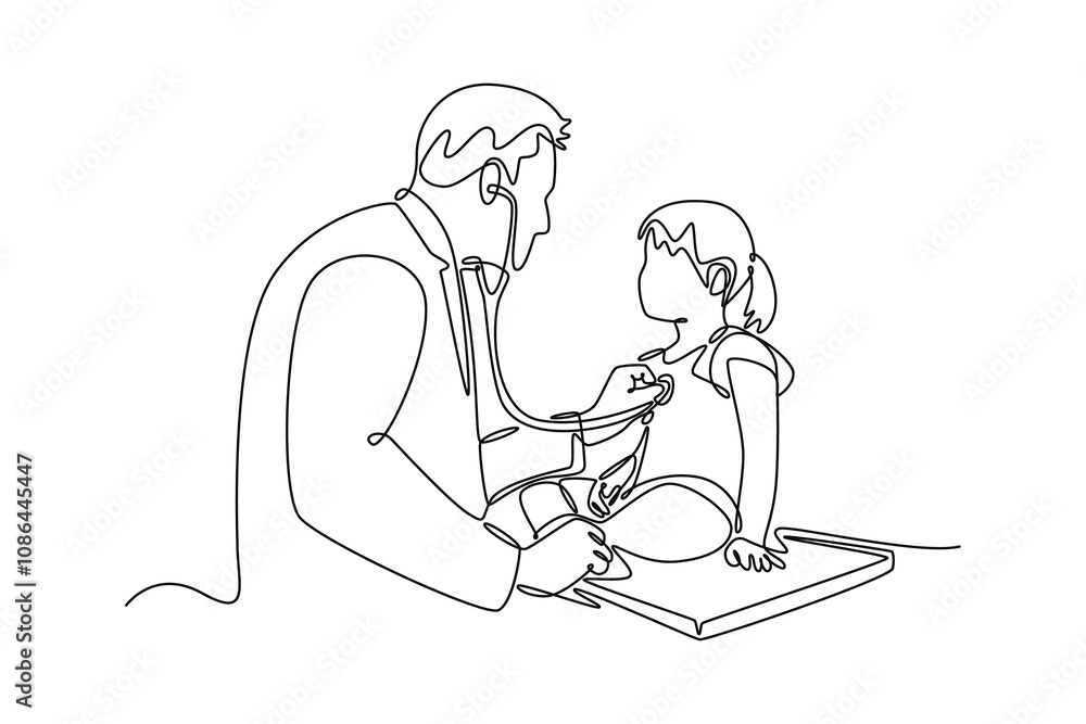 Doctor and patient. Single line draw design vector graphic illustration. Doctor and patient. Single line draw design vector graphic illustration.