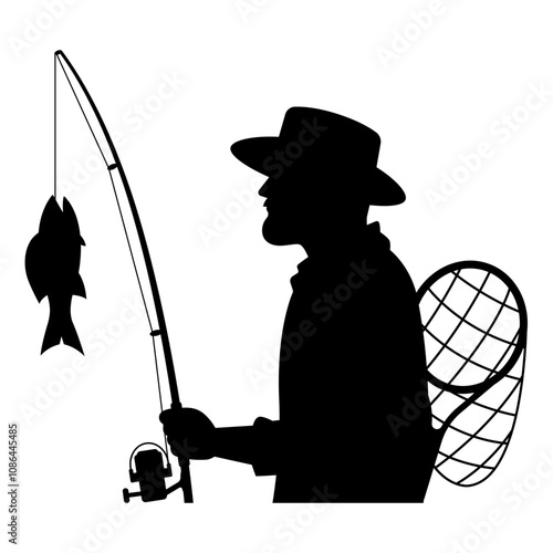 Silhouette graphic of a fisherman holding a fishing rod.