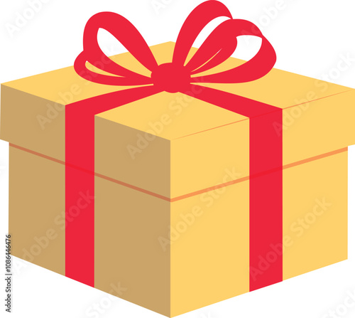 Yellow gift box with red bow and ribbon vector illustration