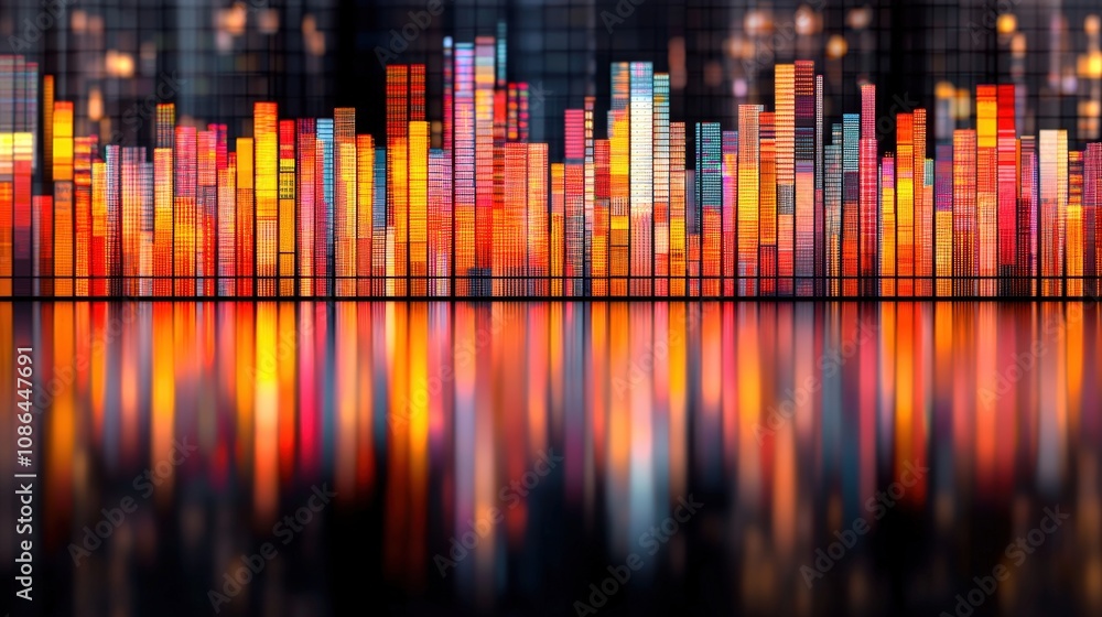 Obraz premium Abstract Cityscape Colorful Digital Data Stream Reflection