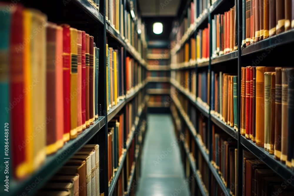 Bookshelves filled with books in a library. Bookshelves filled with books in a library.