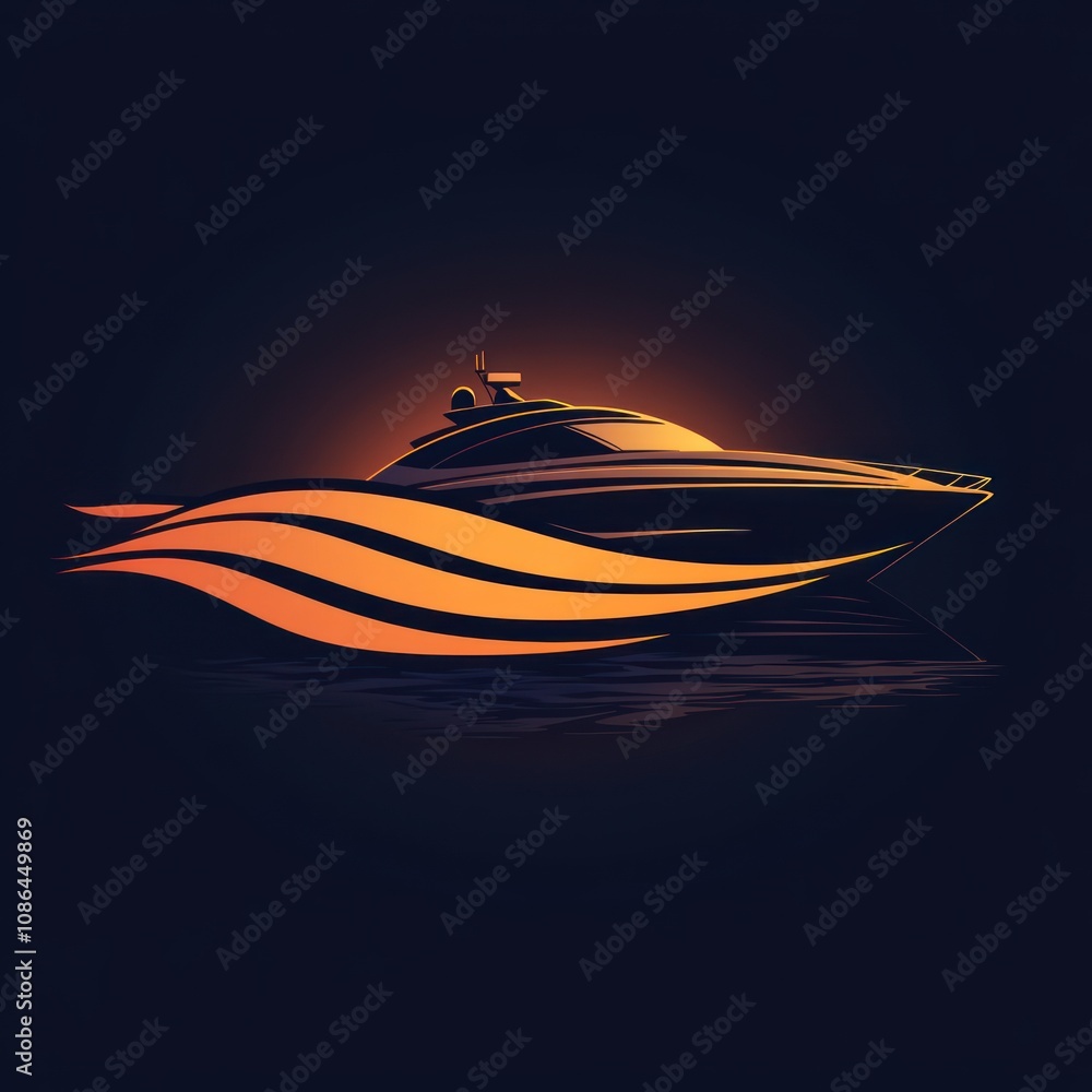 A stylized illustration of a sleek yacht with dynamic waves in a dark background. A stylized illustration of a sleek yacht with dynamic waves in a dark background.