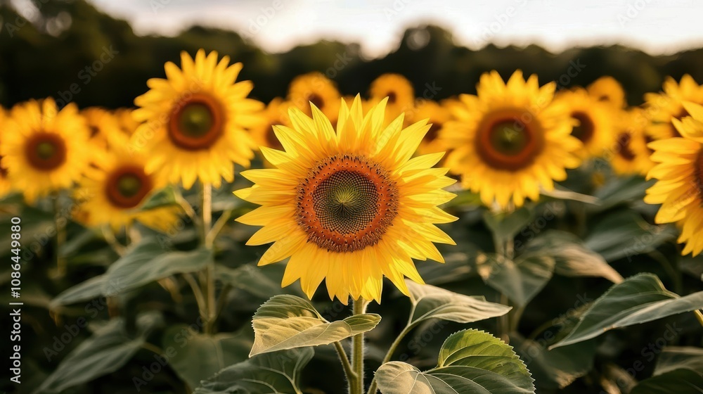 Sunflower field concept. Majestic sunflower field illuminated by golden hour light, serene rural environment, perfect background for nature-themed projects, sunflower field, golden rural Sunflower field concept. Majestic sunflower field illuminated by golden hour light, serene rural environment, perfect background for nature-themed projects, sunflower field, golden rural