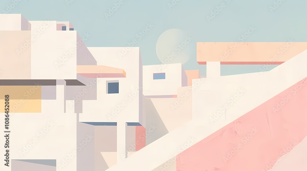 Naklejka premium Retro pop art architecture geometric abstract illustration poster background