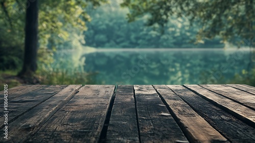 Serene Lakeside View with Weathered Wooden Dock AI Generated