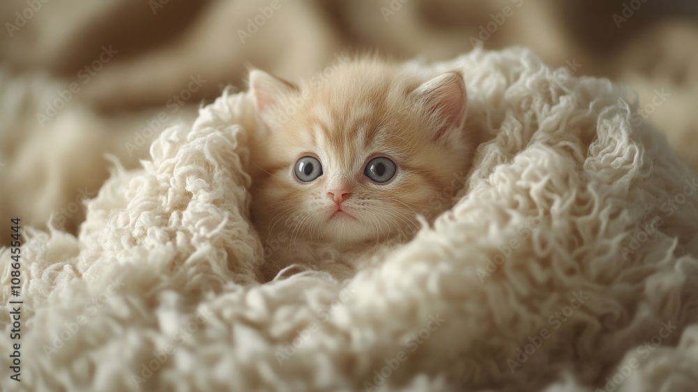 kitten wrapped snugly in a soft, fluffy blanket