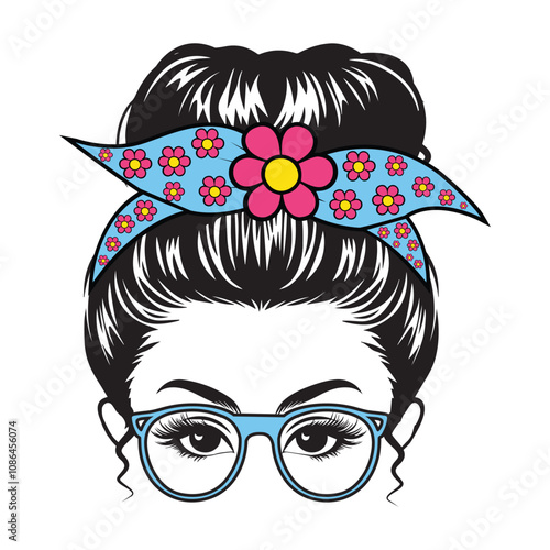 Modern Mom Messy Bun Hair Clipart Vector