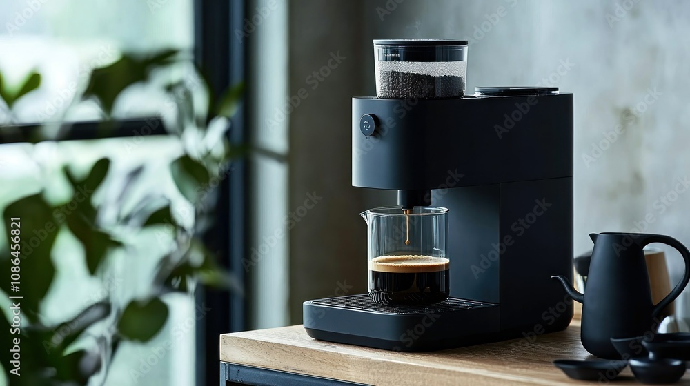 Coffee brewing action in modern kitchen lifestyle content amidst urban environment aesthetic viewpoint for home enthusiasts Coffee brewing action in modern kitchen lifestyle content amidst urban environment aesthetic viewpoint for home enthusiasts