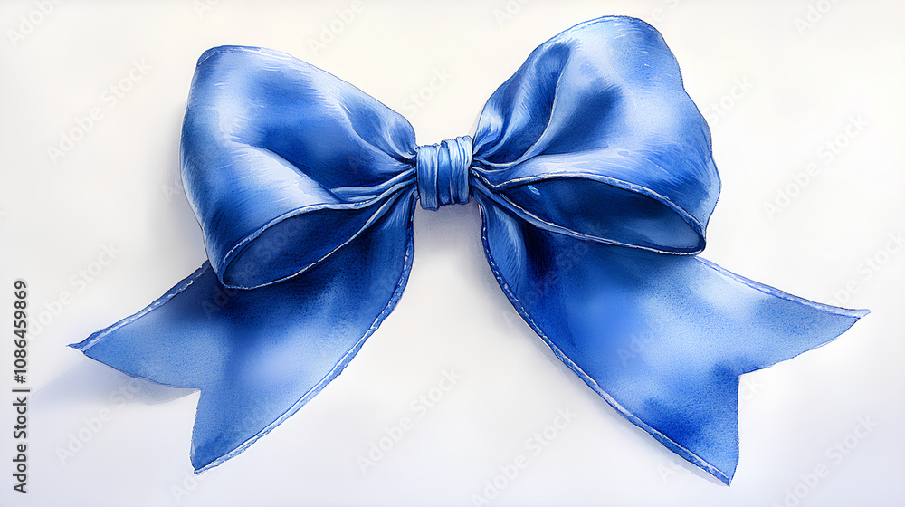 A detailed watercolor painting of a soft, plush blue velvet bow with elegant folds, on a pristine white canvas A detailed watercolor painting of a soft, plush blue velvet bow with elegant folds, on a pristine white canvas