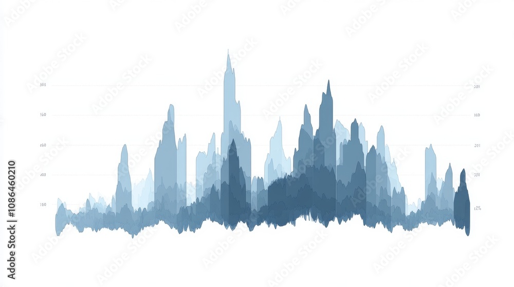 Obraz premium Abstract Data Visualization of Statistical Trends and Patterns Depicted in Layered Mountain Peaks with Varying Shades of Blue and Gray
