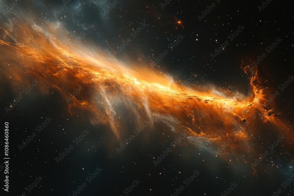 A cosmic cloud of gas and dust glows brightly in the darkness of space. A cosmic cloud of gas and dust glows brightly in the darkness of space.