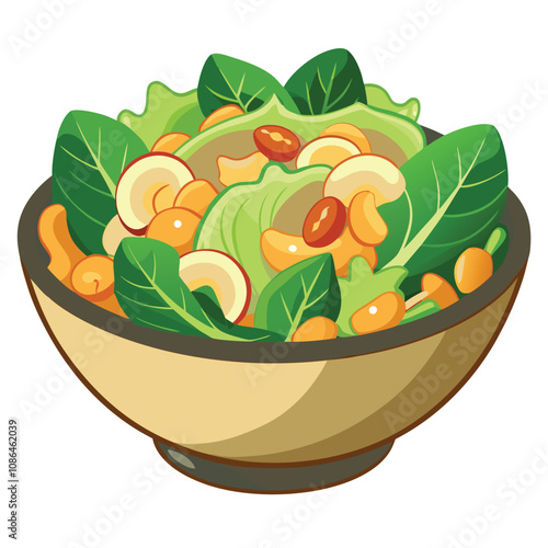 Fresh Cashew Caesar Salad with Crunchy Romaine and Creamy Dressing, Isolated on White Background.