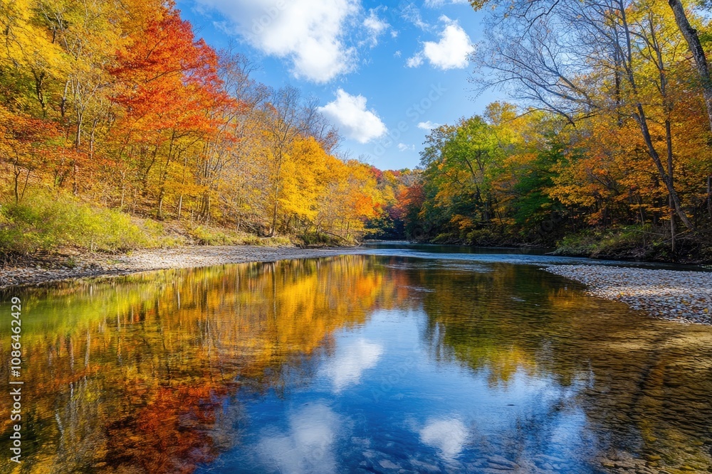 Autumnal Forest Reflecting in a Calm River Autumnal Forest Reflecting in a Calm River