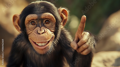 Chimpanzee Pointing Up in the Wild AI Generated photo