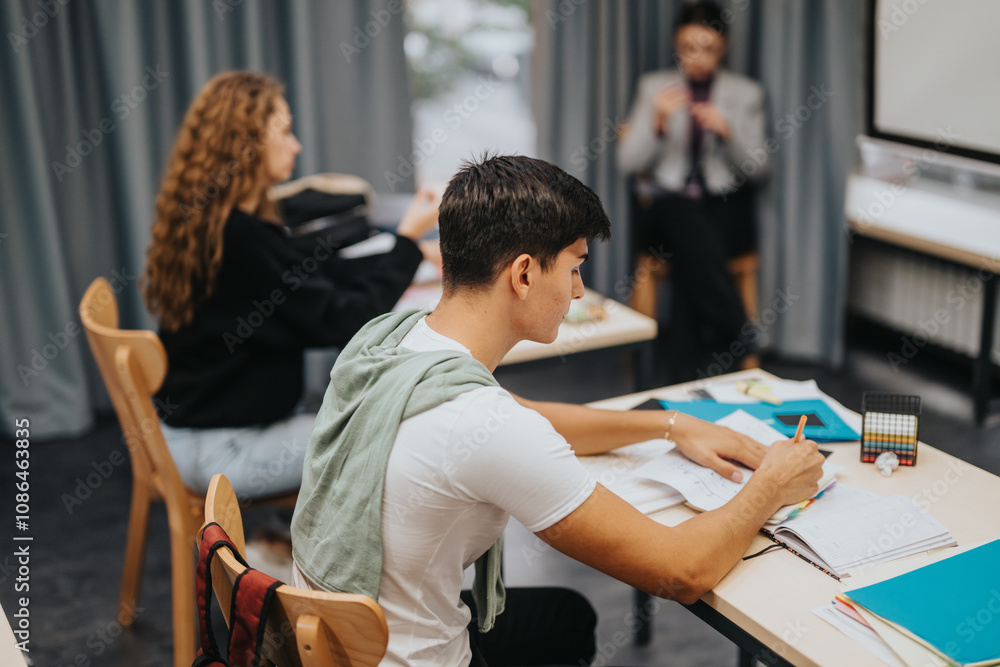 Students immerse themselves in study and note-taking while actively participating in a classroom setting. The environment promotes concentration, collaboration, and academic growth, with diverse study Students immerse themselves in study and note-taking while actively participating in a classroom setting. The environment promotes concentration, collaboration, and academic growth, with diverse study