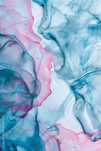  Stunning abstract blue art with grey and pink copper marble background using alcohol ink techniques photo