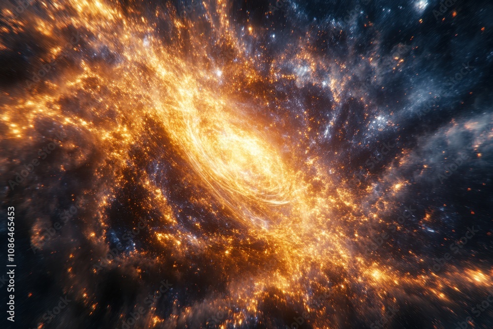A fiery cosmic swirl of orange and blue hues. A fiery cosmic swirl of orange and blue hues.