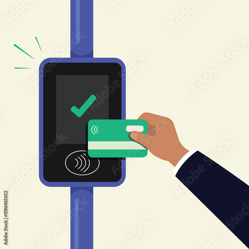 hand holding transport card concept.  Wireless, contactless or cashless payments, RFID NFC. Public transport ticket.