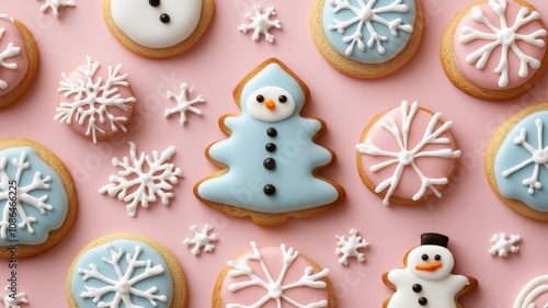 Creative food template. Seamless tile christmas Butter Cookies with icing snowflake