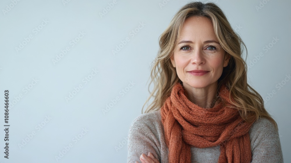 European woman about 40 years old standing in casual clothes white background European woman about 40 years old standing in casual clothes white background