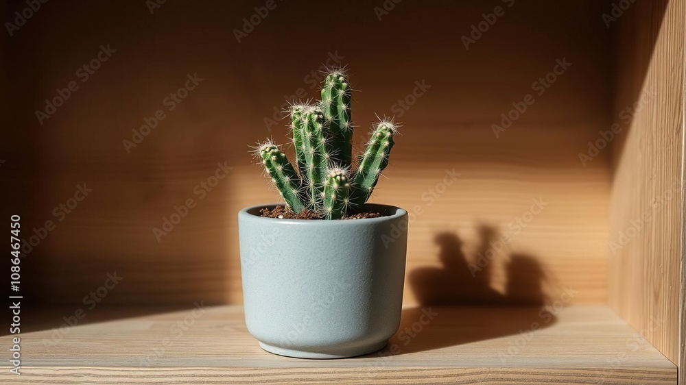 cactus in grey ceramic pot on wooden shelf, natural textures, rustic charm, wooden shelves cactus in grey ceramic pot on wooden shelf, natural textures, rustic charm, wooden shelves