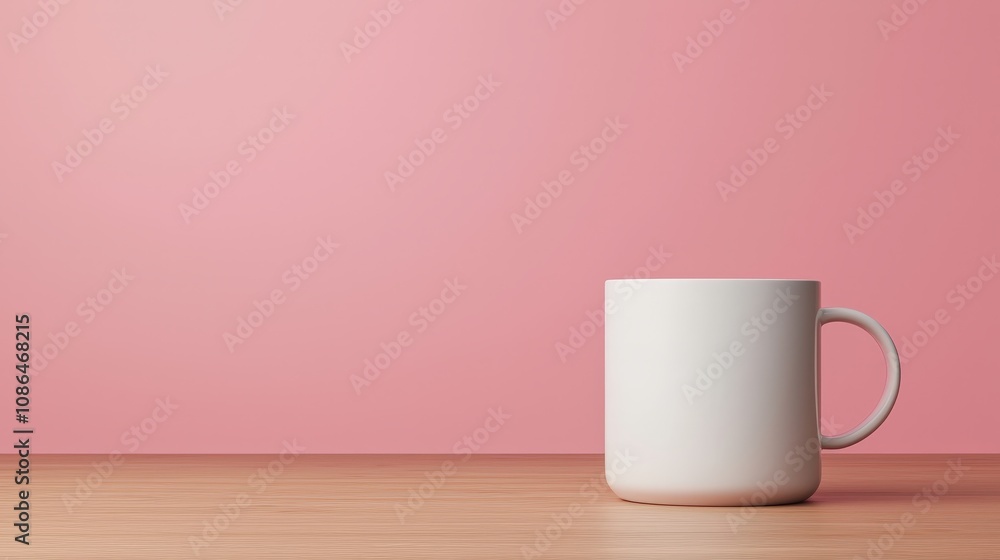 Pink Background White Mug Coffee Cup Mockup on Wood Table Pink Background White Mug Coffee Cup Mockup on Wood Table