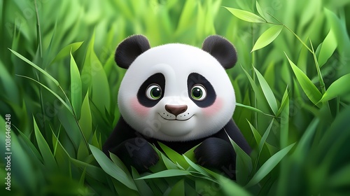 Adorable Panda Cub in Bamboo Forest