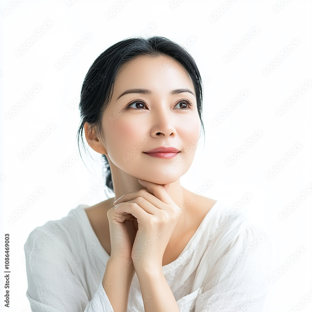 40-45 year old Beauty Japanese Asian women spa skin healthy on 100% isolate white background. 40-45 year old Beauty Japanese Asian women spa skin healthy on 100% isolate white background.