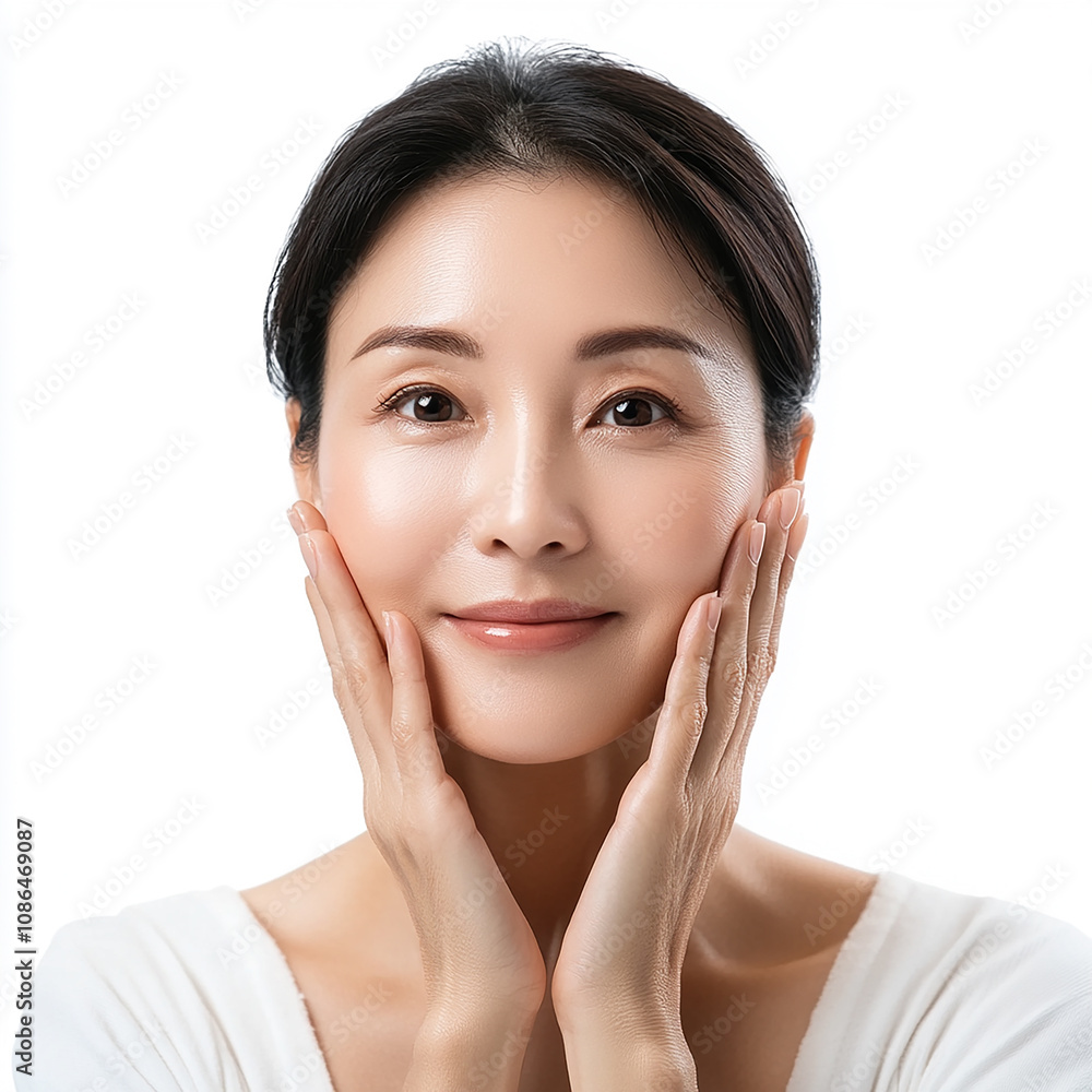 40-45 year old Beauty Japanese Asian women spa skin healthy on 100% isolate white background. 40-45 year old Beauty Japanese Asian women spa skin healthy on 100% isolate white background.