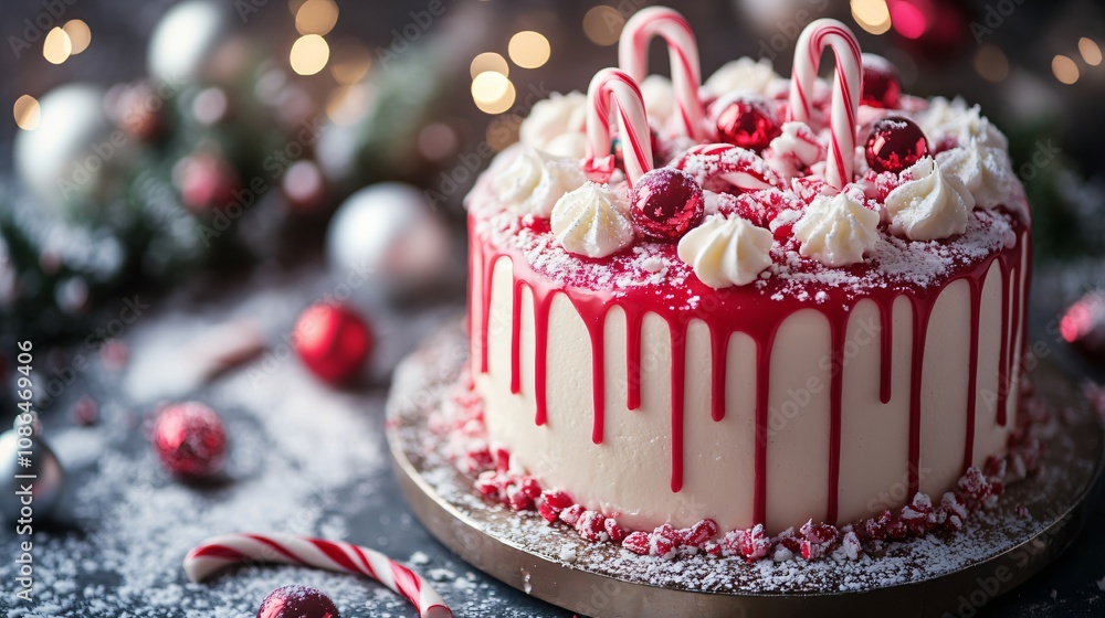 chritstmas cake with candy canes, xmas theme cake decoration chritstmas cake with candy canes, xmas theme cake decoration
